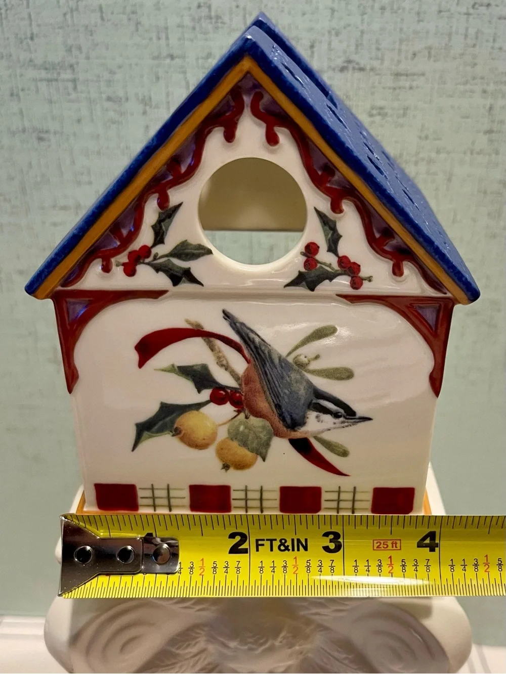 VINTAGE Lenox Winter Greetings Ceramic Votive Holder NUTHATCH BIRD EUC